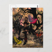 Postcard Elf Girl Birds Postkarte (Vorne/Hinten)