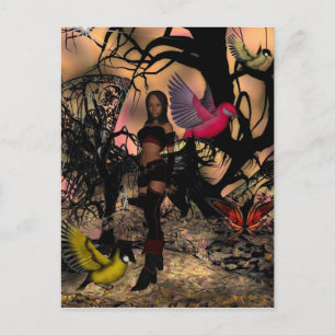 Postcard Elf Girl Birds Postkarte