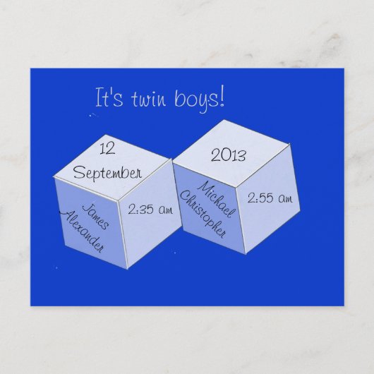 Postcard - Geburtsankündigung von zwei Jungen Ankündigungspostkarte (Vorderseite)