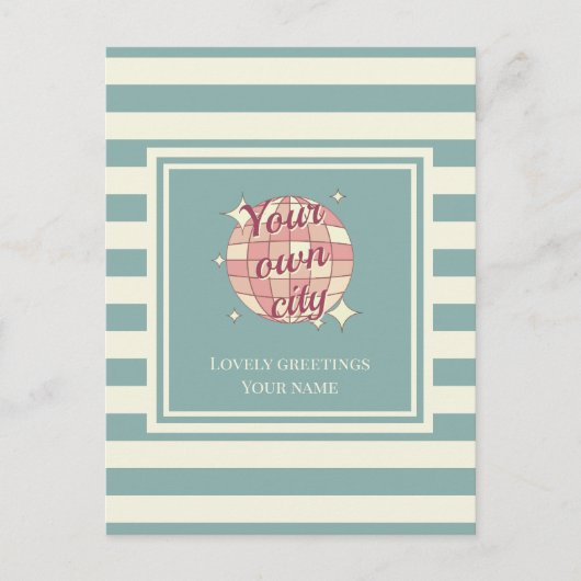 Postcard gestreift aquamarin beige Ortsname Postkarte (Vorderseite)