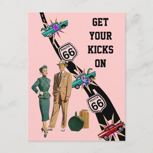 Postcard GET YOUR KICKS ON ROUTE 66 Retro Style Postkarte (Vorderseite)