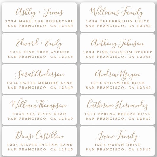 Postcard Gold Calligraphy Guest Address Labels (Vorderseite)