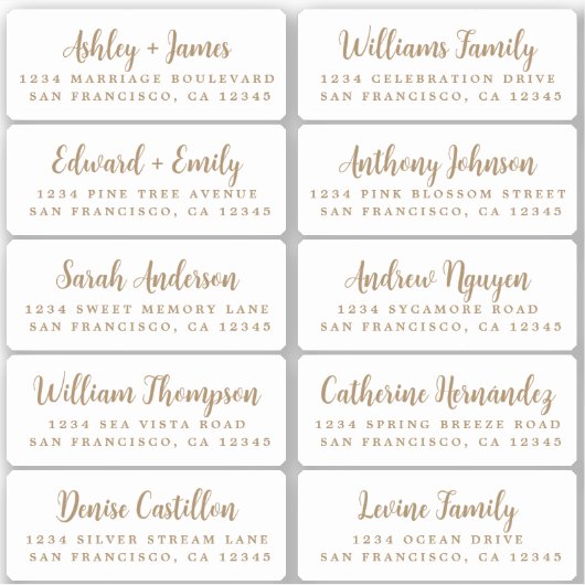 Postcard Gold Calligraphy Guest Address Labels (Vorderseite)