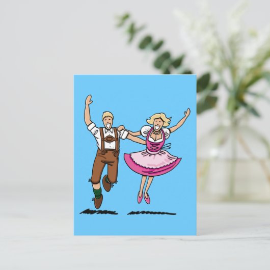 Postcard Happy Bavarian Couple Dancing Postkarte (Stehend Vorderseite)
