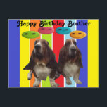 Postcard Happy Birthday Brother Basset Postkarte<br><div class="desc">Postcard Happy Birthday Brother - 2 Basset-Hunde auf Regenbogenstreifen mit Smiley</div>