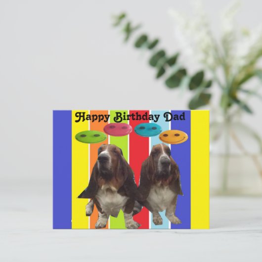Postcard Happy Birthday Vater Basset Postkarte (Stehend Vorderseite)