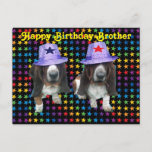 Postcard Happy Brother Birthday Basset Postkarte<br><div class="desc">Postcard Happy Birthday Brother - 2 Basset-Hunde auf Sternen mit Sternenhüten</div>