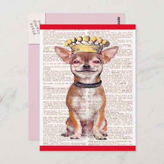 POSTCARD - HAPPY CHIHUAHUA-RED TRIM POSTKARTE (Vorne/Hinten)
