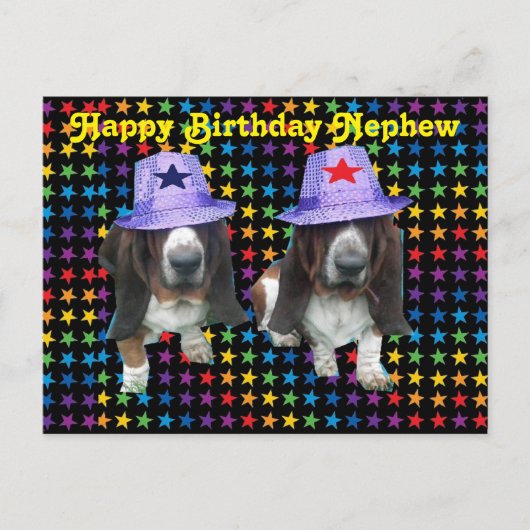 Postcard Happy Nephew Birthday Basset Postkarte (Vorderseite)