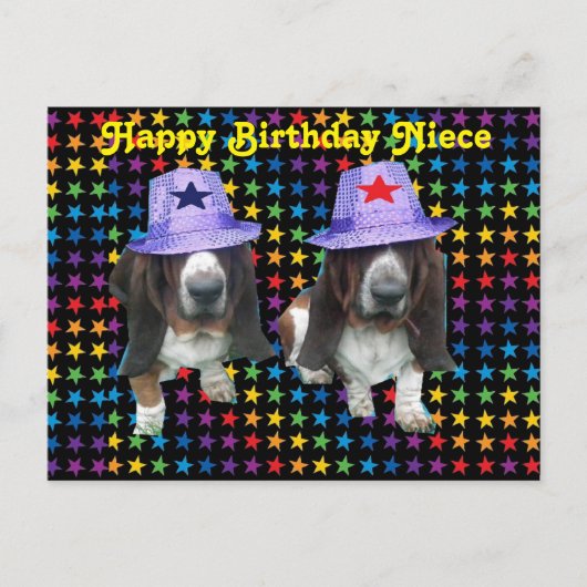 Postcard Happy Niece Birthday Basset Sta Postkarte (Vorderseite)