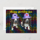 Postcard Happy Son Birthday Basset Postkarte (Vorne/Hinten)