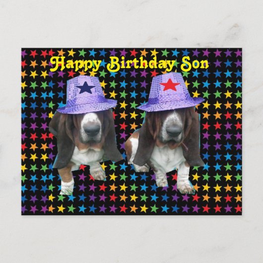 Postcard Happy Son Birthday Basset Postkarte (Vorderseite)