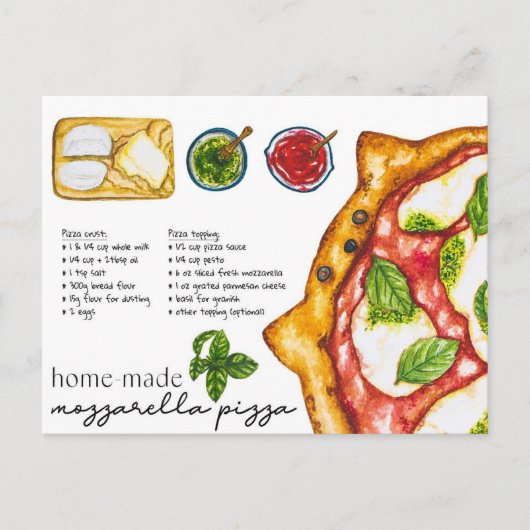 Postcard - hausgemachte Pizza aus Mozzarella Postkarte (Vorderseite)