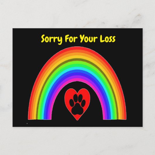 Postcard Heart W/Paw Rainbow Sorry für Ihren Verlu Postkarte (Vorderseite)