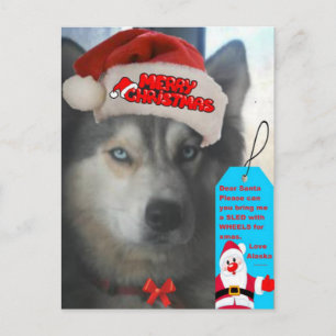 Postcard Husky Christmas wünscht dem Weihnachtsman Feiertagspostkarte