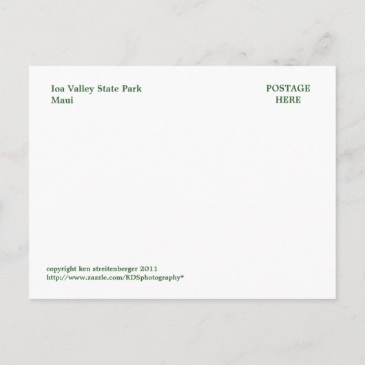 POSTCARD, IAO NEEDLE (MAU)I ENSHROUUUDS" POSTKARTE (Rückseite)