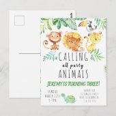 Postcard Jungle Party Kinder Einladung Postkarte (Vorne/Hinten)