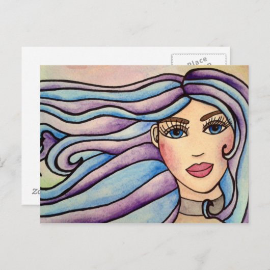 Postcard Lady Violet & Blue. Postkarte (Vorne/Hinten)