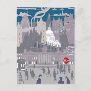 Postcard London Skyline Illustration Artwork Feiertagspostkarte