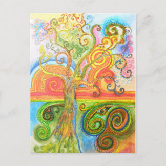 Postcard mit Psychedelic Colorful Tree Design Postkarte