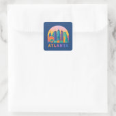 Postcard Modern Atlanta Georgia Skyline Blue Quadratischer Aufkleber (Tasche)