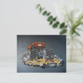 Postcard Monster Truck Crushed Car Grunge Postkarte (Stehend Vorderseite)