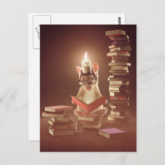 Postcard: Mouse reading a book Postkarte (Vorne/Hinten)