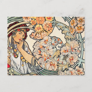 Postcard: Mucha - Language of Flowers Postkarte