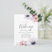 Postcard Navy Blue Coral Floral Script Hochzeitssc Postkarte (Stehend Vorderseite)
