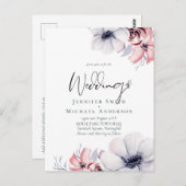 Postcard Navy Blue Coral Floral Script Hochzeitssc Postkarte (Vorne/Hinten)