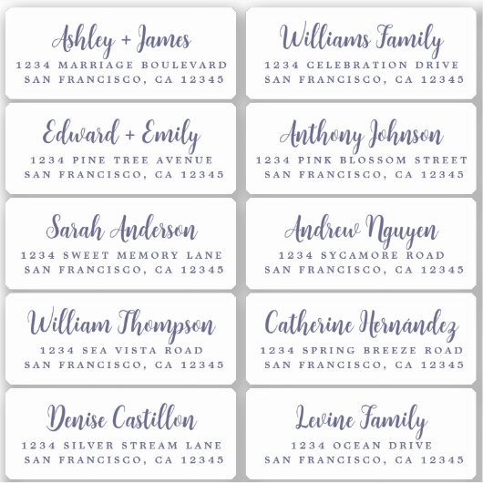 Postcard Navy Blue Script Guest Address Labels (Vorderseite)
