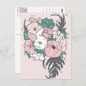 Postcard Peony Bunny Postkarte (Vorne/Hinten)
