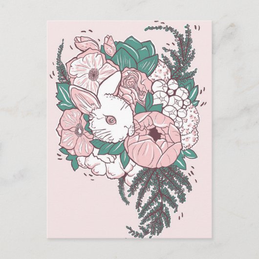Postcard Peony Bunny Postkarte (Vorderseite)