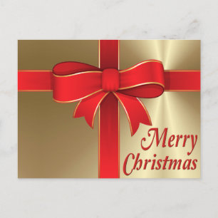 Postcard - Red Bow & Ribbon auf Gold Feiertagspostkarte