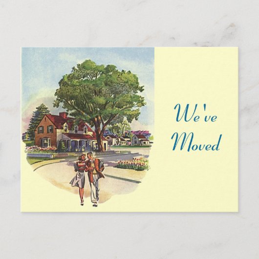 Postcard Retro Couple Wir haben die neue Address-Z Ankündigungspostkarte (Vorderseite)