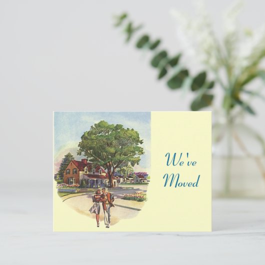 Postcard Retro Couple Wir haben die neue Address-Z Ankündigungspostkarte (Stehend Vorderseite)