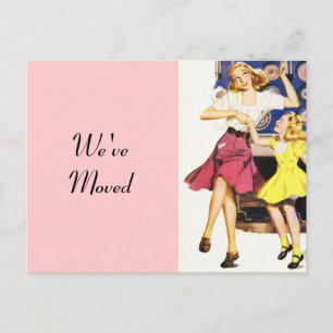 Postcard Retro Fun Mama Daughter Neue Adresse Ankündigungspostkarte