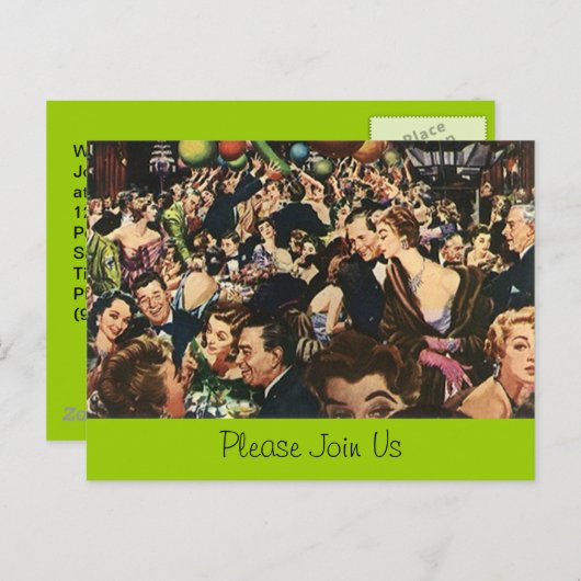 Postcard Retro Rentirement Party Bash Crowding Fes Einladungspostkarte (Vorne/Hinten)