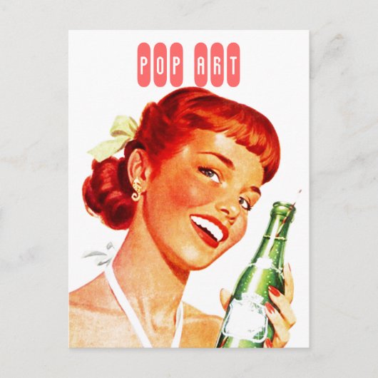 Postcard Retro Stilvolles Gal mit Soda PUN FUN Pop Postkarte (Vorderseite)