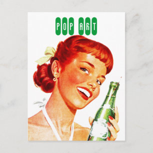 Postcard Retro Stilvolles Gal mit Soda PUN FUN Pop Postkarte
