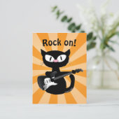 Postcard - Rock on! Guitar Rocker Black Cat Postkarte (Stehend Vorderseite)