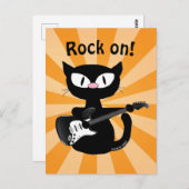 Postcard - Rock on! Guitar Rocker Black Cat Postkarte (Vorne/Hinten)