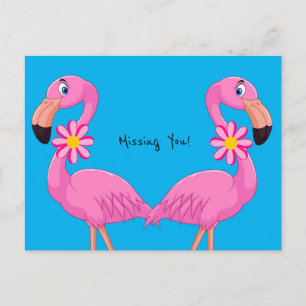 Postcard Rosa Flamingo Floral Vermisst Sie! Postkarte