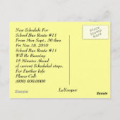 POSTCARD SCHOOL BUSROUTE SCHEDULE ELTERSCHAFT ERIN POSTKARTE (Rückseite)