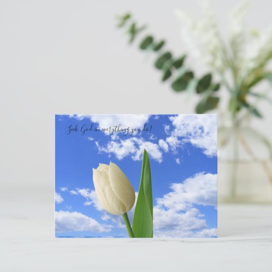Postcard Seek God White Tulip Blue Sky Postkarte (Stehend Vorderseite)