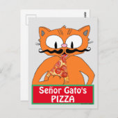 Postcard - Señor Gato's Pizza Funny Mustache Cat Postkarte (Vorne/Hinten)