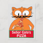 Postcard - Señor Gato's Pizza Funny Mustache Cat Postkarte (Vorderseite)