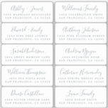 Postcard Silver Calligraphy Guest Address Labels<br><div class="desc">Einfach zu personalisieren, Namen und Adressen / individuelle Etikettenaufkleber für Hochzeitsgäste in einer Größe von 2 x 0, 8 Zoll, geeignet für Postkarten! Diese eleganten, modernen und einfachen Hochzeitsadressen-Labels bieten Ihre Hochzeitsgäste in silbergrauer, handgeschriebener Schrift-Kalligraphie und stilvoller Typografie auf weißem Hintergrund. Fügen Sie einfach Ihre persönlichen Namen und Adresse Ihrer...</div>