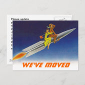 Postcard Spaß Retro Wir haben neue Adresszeile ver Ankündigungspostkarte (Vorne/Hinten)