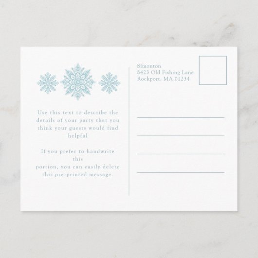 POSTCARD Sweet 16 Blue Snowflake Einladung (Rückseite)